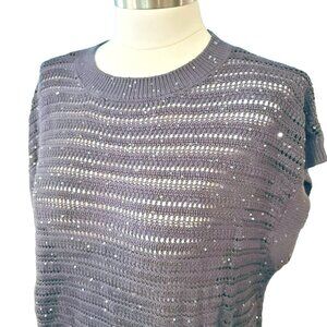 Alfani Sleeveless Sweater Top Open Weave Grey with Silver Sequins NWT Sz L DH103